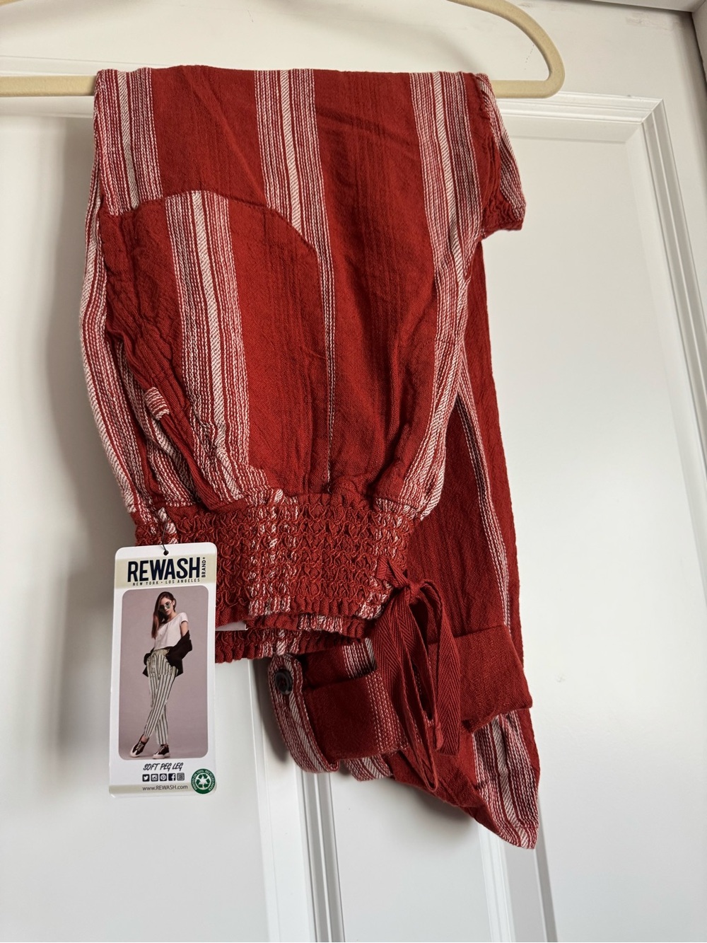 New Rewash Medium Terra Cotta Burnt Orange Off White Striped Linen Rayon Pants